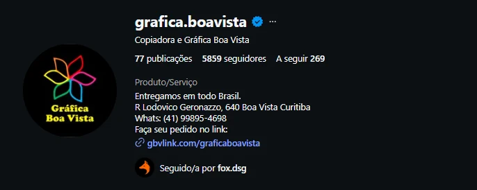 Perfil da Gráfica Boa Vista no Instagram, @grafica.boavista